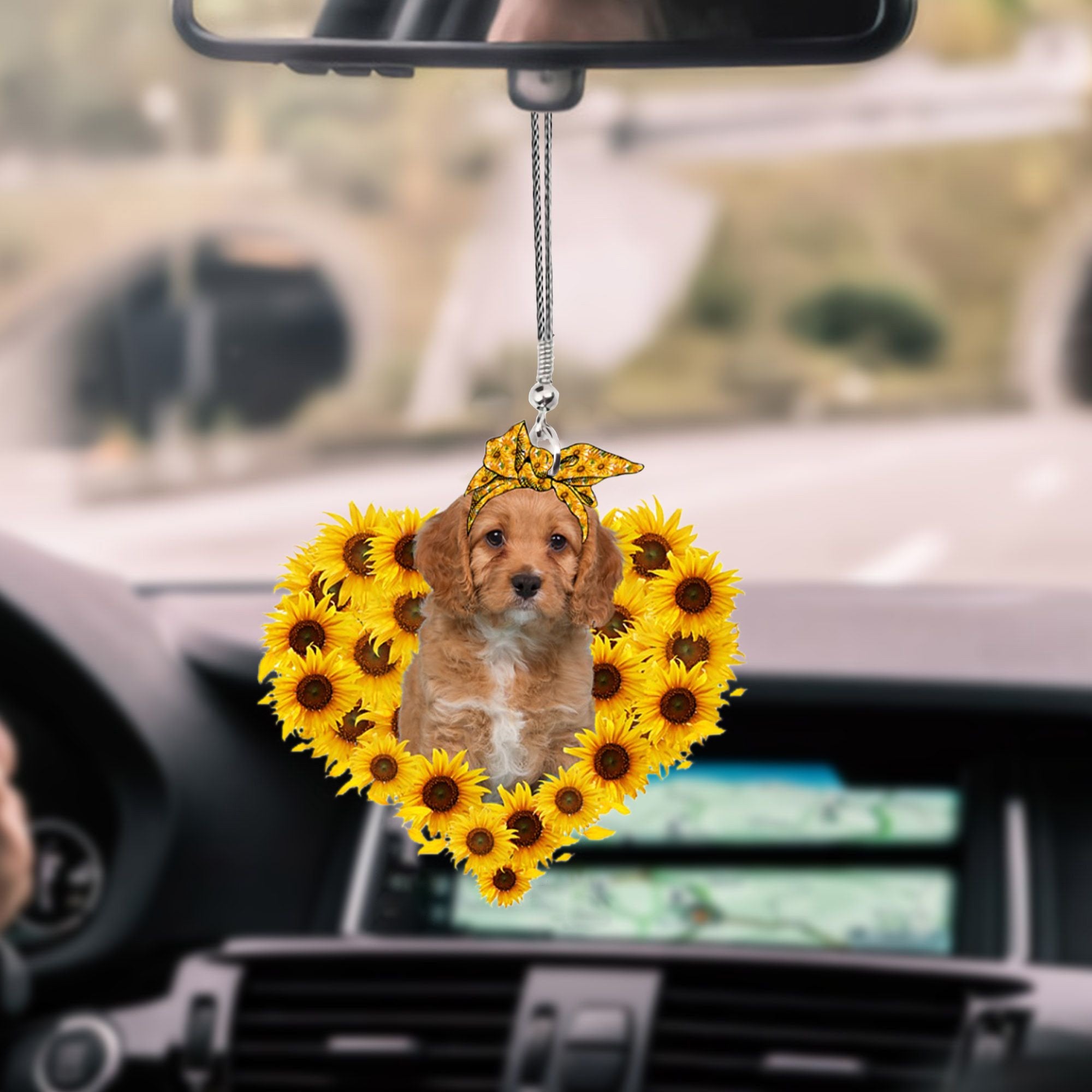 Cavapoo-Sunflower Heart gift Car Ornament