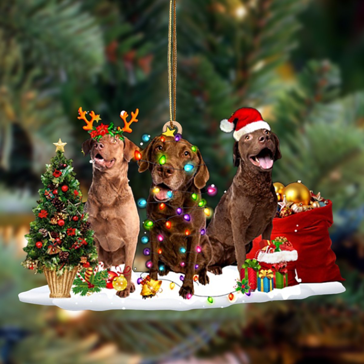 Chesapeake Bay Retriever-Christmas Dog Friends Hanging Ornament