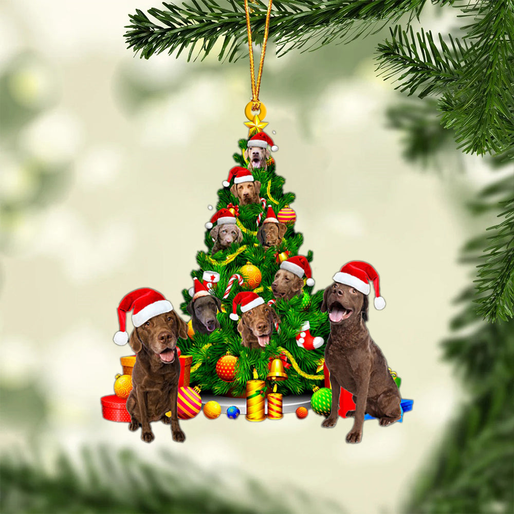 Chesapeake Bay Retriever-Xmas Tree&amp;Dog-Two Sided Ornament