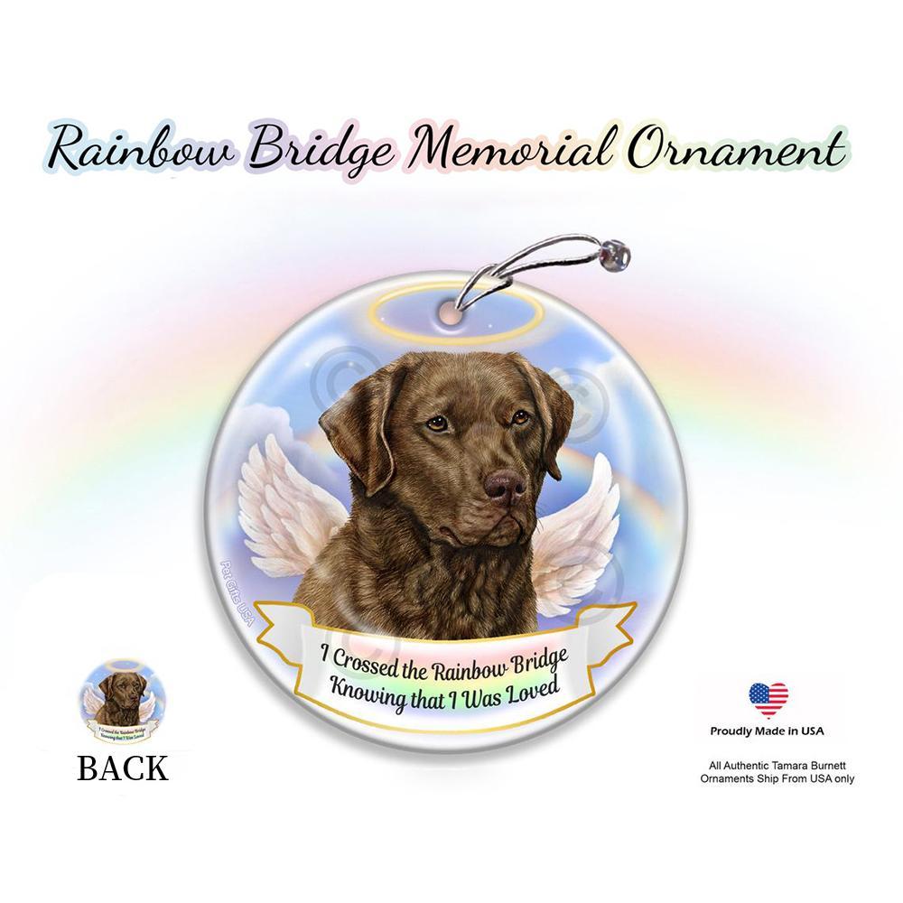 Rainbow Bridge Memorial-Chesapeake Bay Retriever Med Brown Porcelain Hanging Ornament