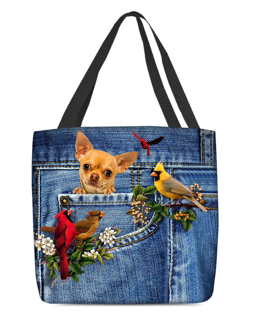 Chihuahua-Cardinal &amp; Dog Cloth Tote Bag