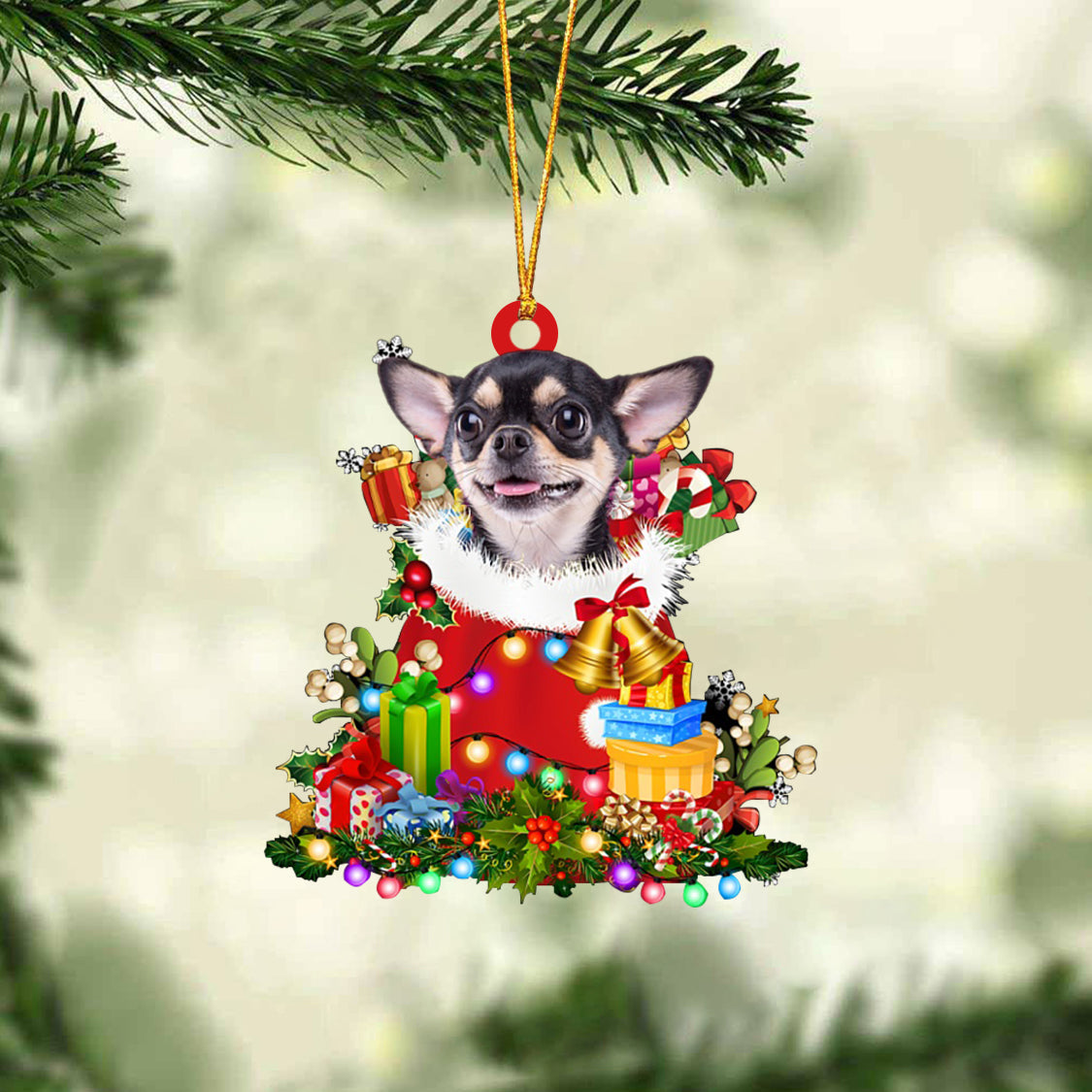 Chihuahua-Christmas Bag Gift-Two Sided Ornament