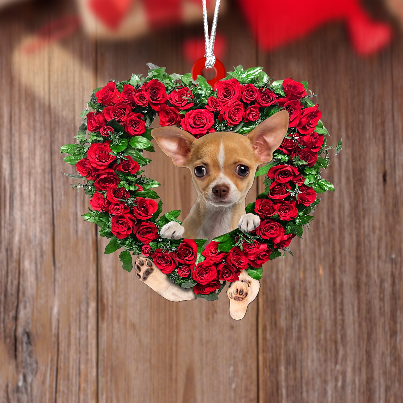 Chihuahua-Heart Wreath Two Sides Ornament
