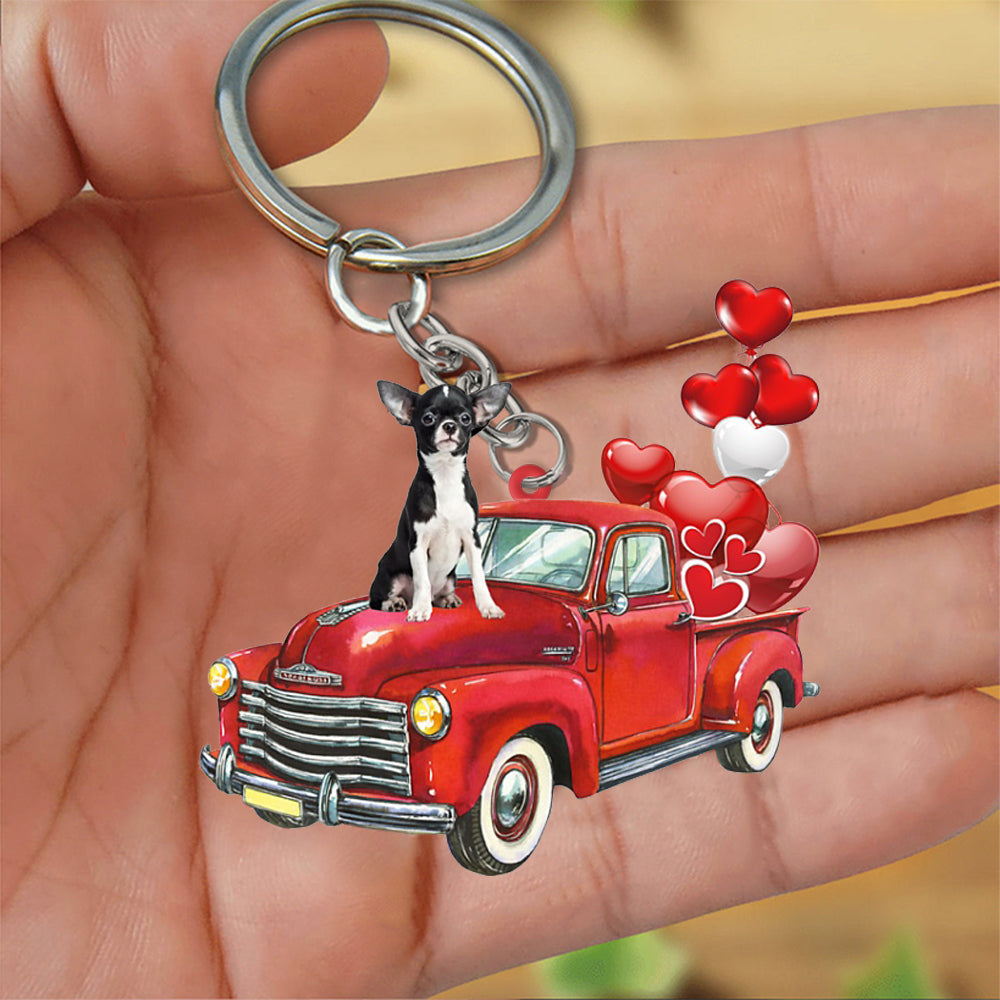 Chihuahua-Red Sports Car flat Acrylic Keychain