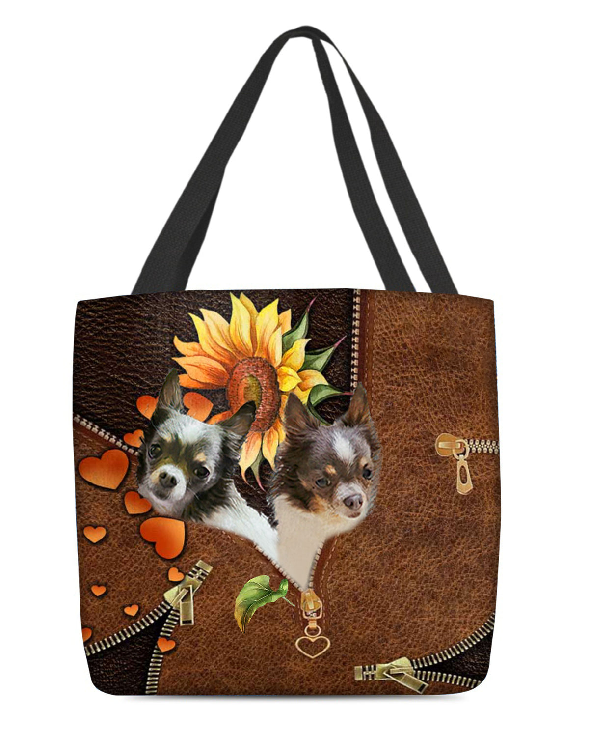 Chihuahua 2-Sunflower&amp;zipper Cloth Tote Bag