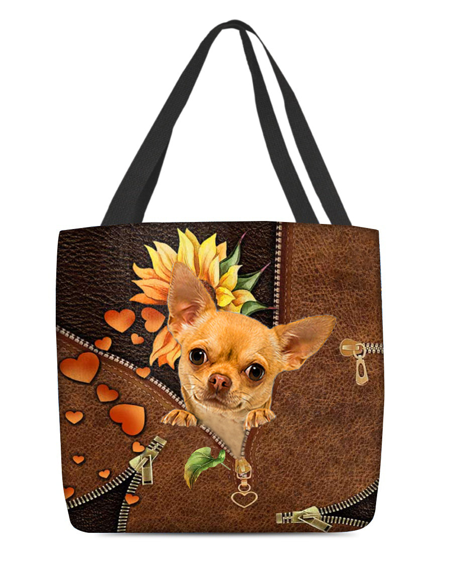 Chihuahua-Sunflower&amp;zipper Cloth Tote Bag