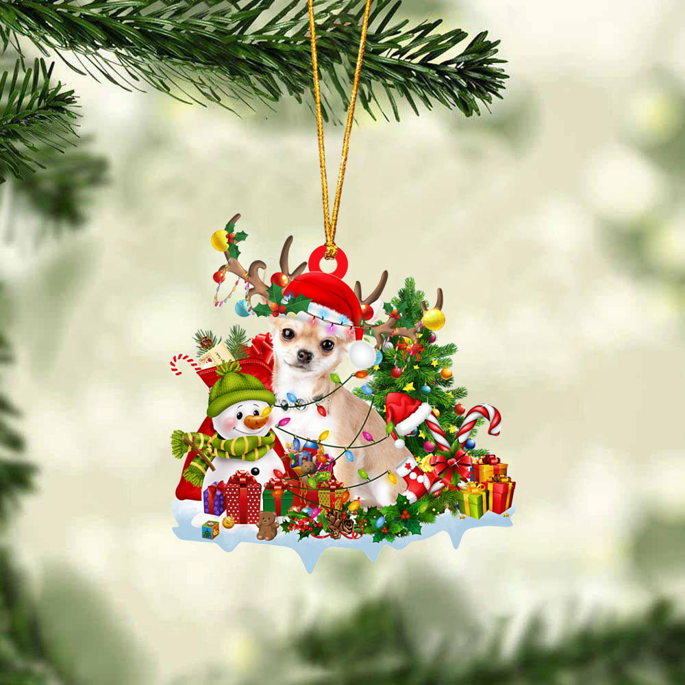 Chihuahua 2-Elk & Snowman-Two Sided Ornament