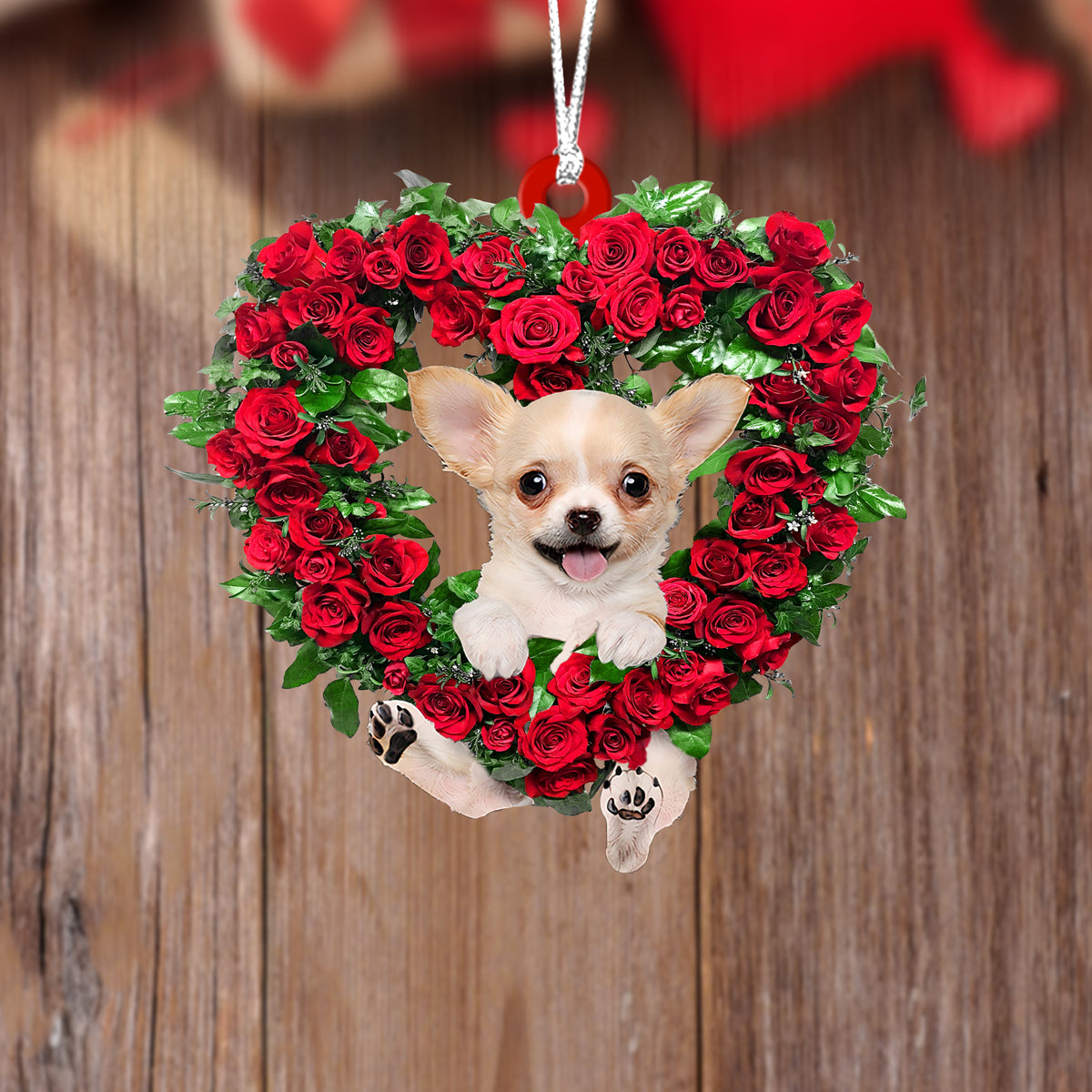 Chihuahua 2-Heart Wreath Two Sides Ornament
