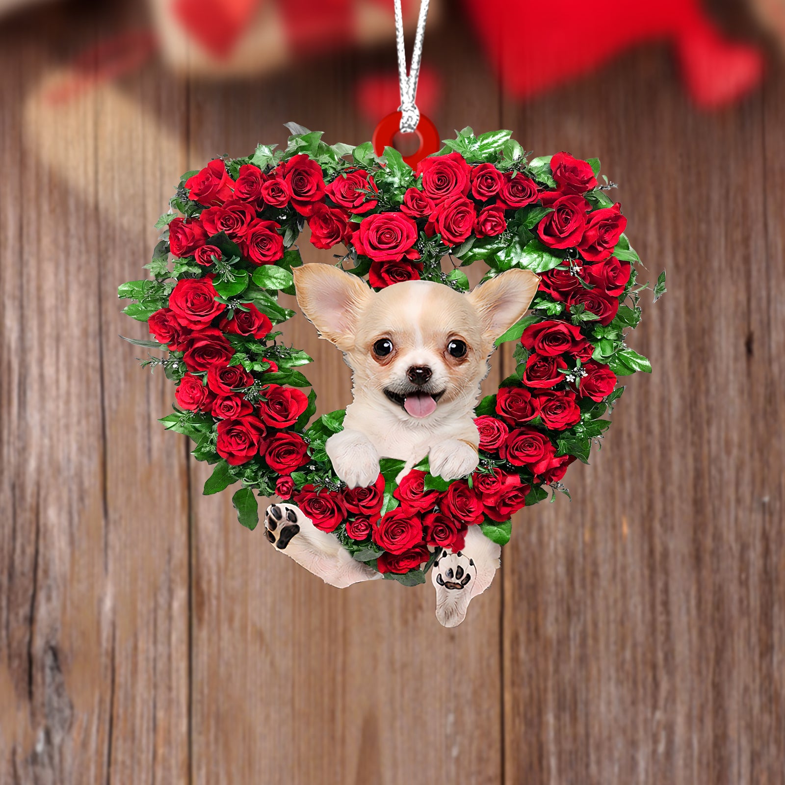 Chihuahua 2-Heart Wreath Two Sides Ornament