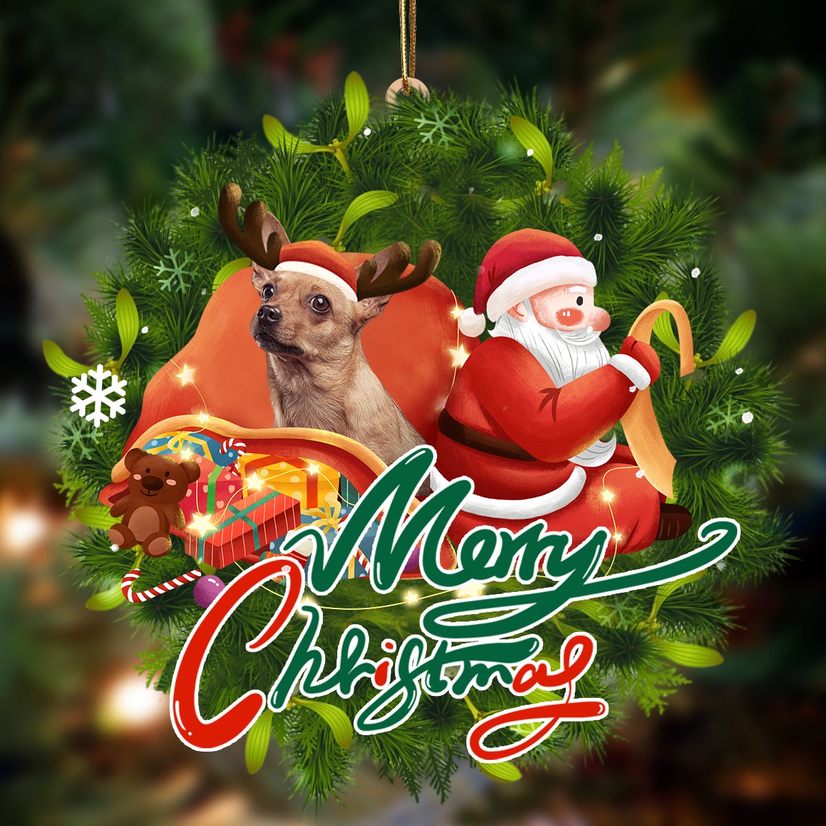 Chihuahua2-Santa &amp; dog Hanging Ornament