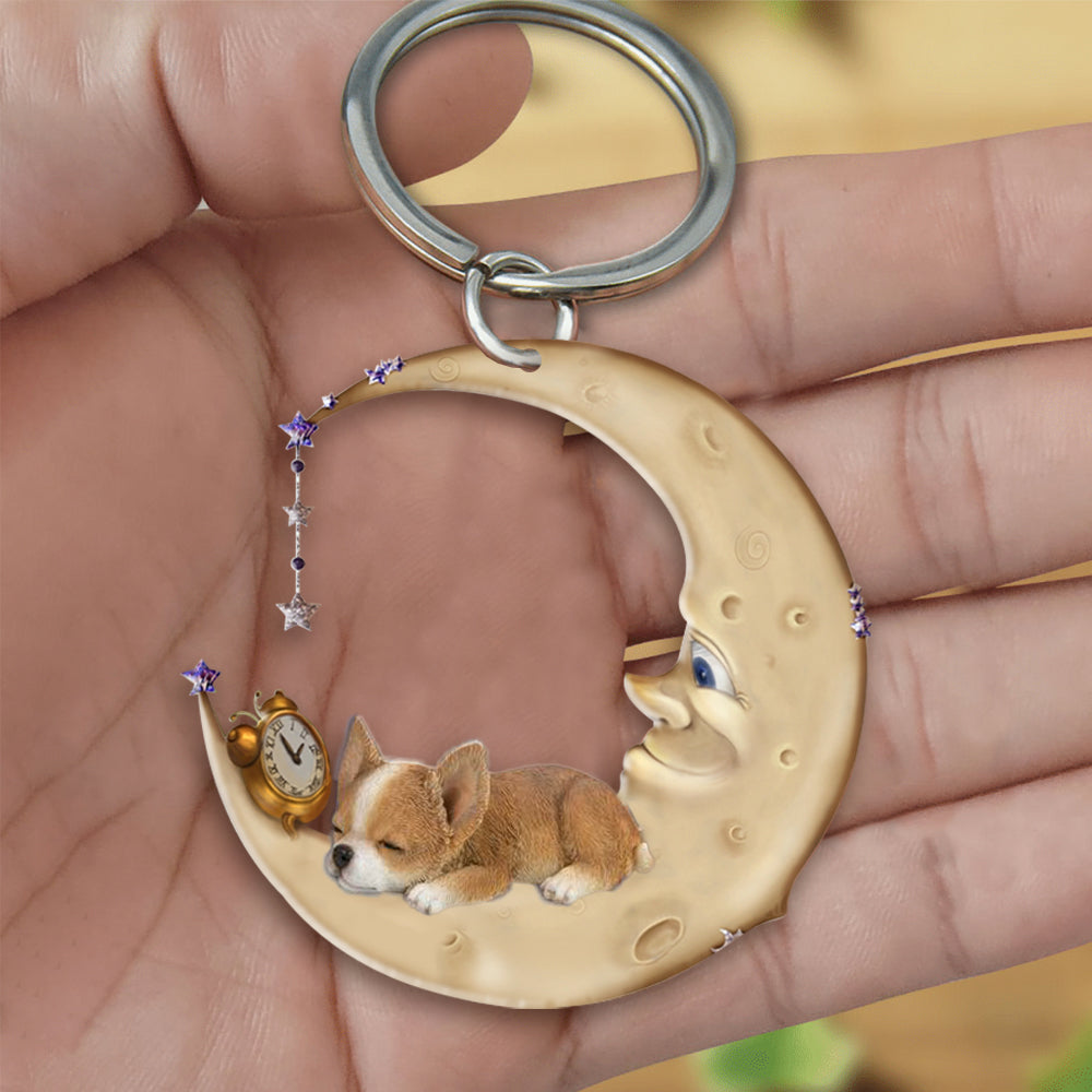 Chihuahua 2-Sleeping on the moon Keychain