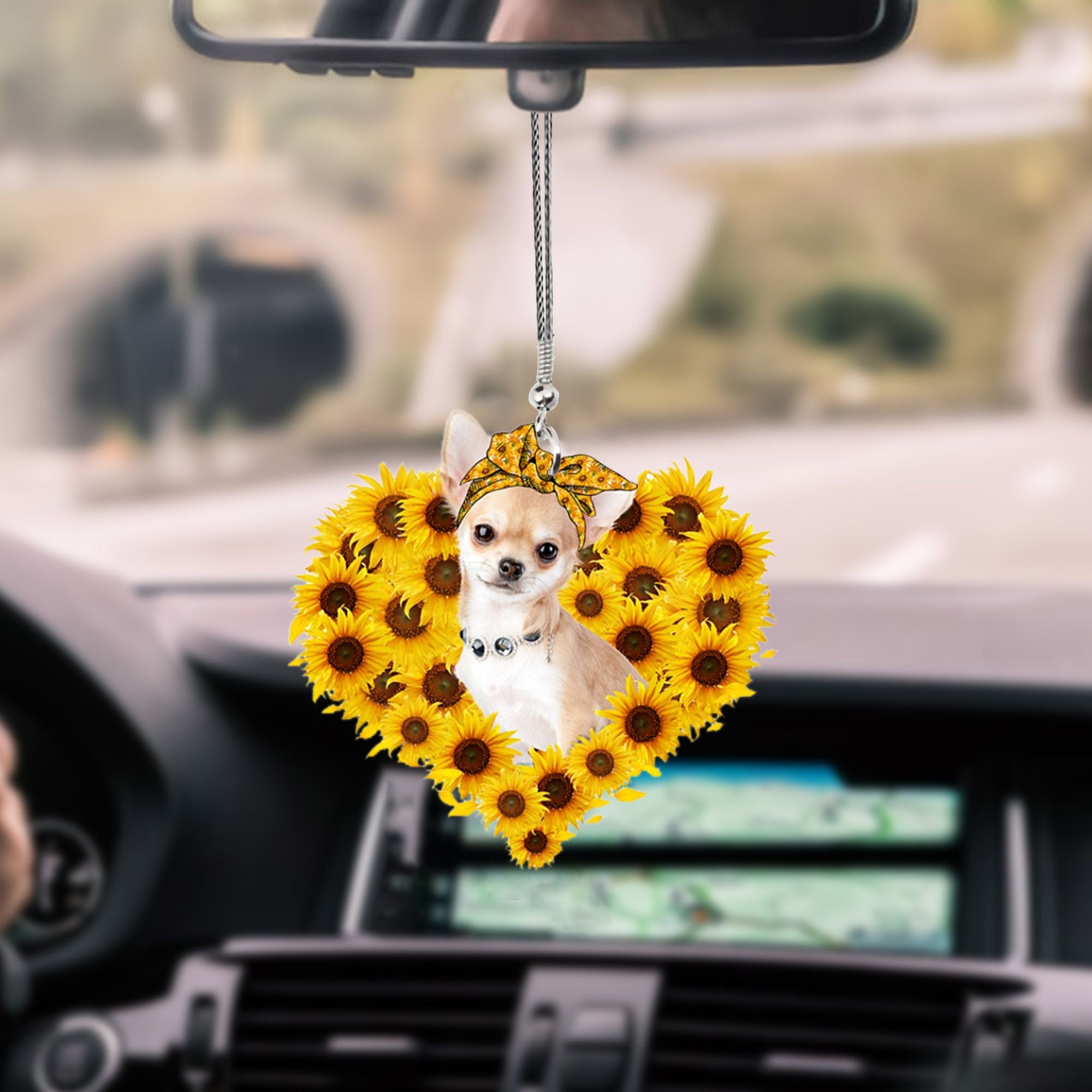 Chihuahua 2-Sunflower Heart gift Car Ornament