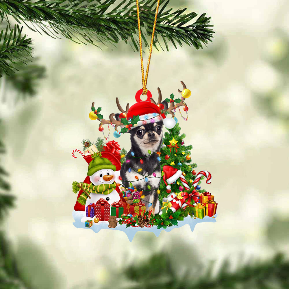 Chihuahua 3-Elk &amp; Snowman-Two Sided Ornament