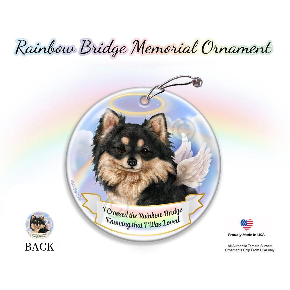 Rainbow Bridge Memorial-Chihuahua LH Black &amp; Tan Porcelain Hanging Ornament