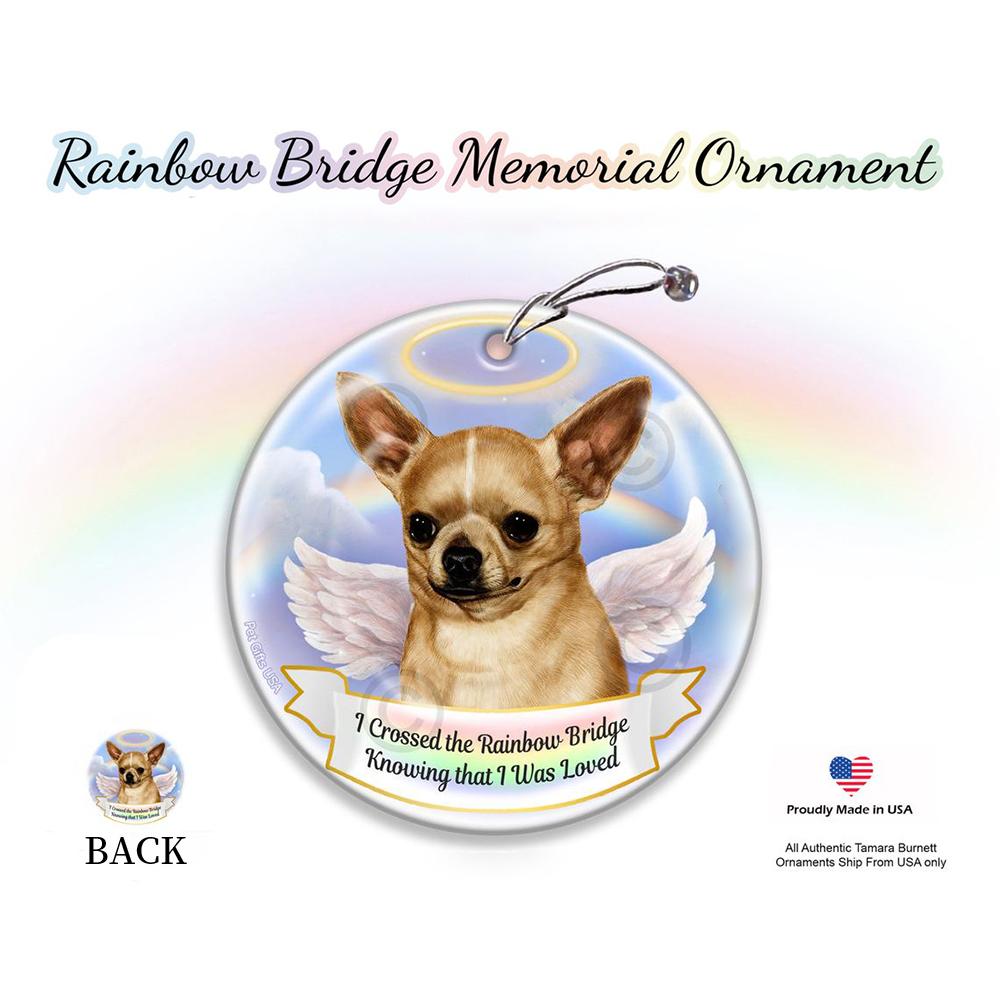Rainbow Bridge Memorial-Chihuahua SH Fawn Porcelain Hanging Ornament