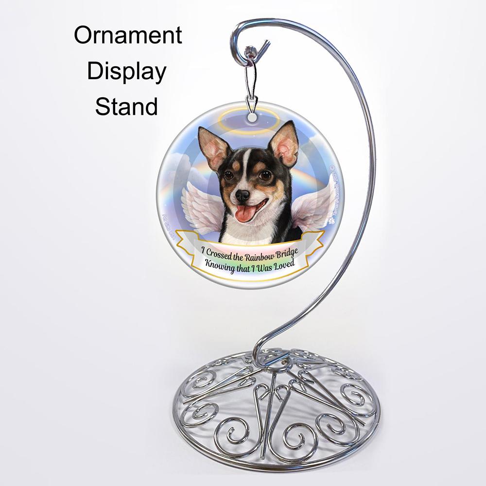 Rainbow Bridge Memorial-Chihuahua SH Tri Color Porcelain Hanging Ornament