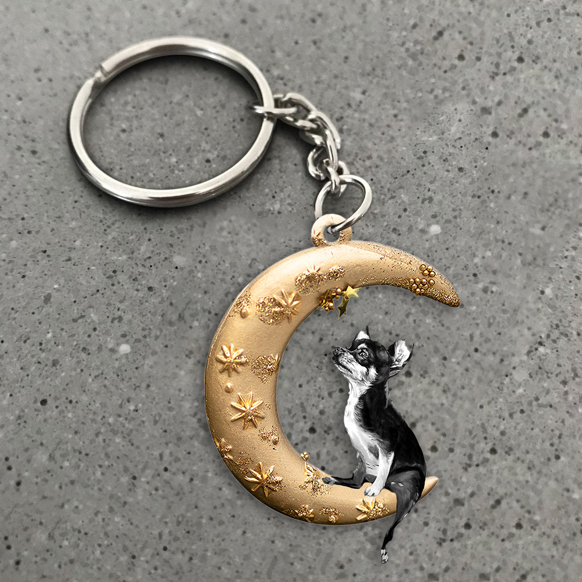 Chihuahua-Dog &amp; Moon Flat Acrylic Keychain
