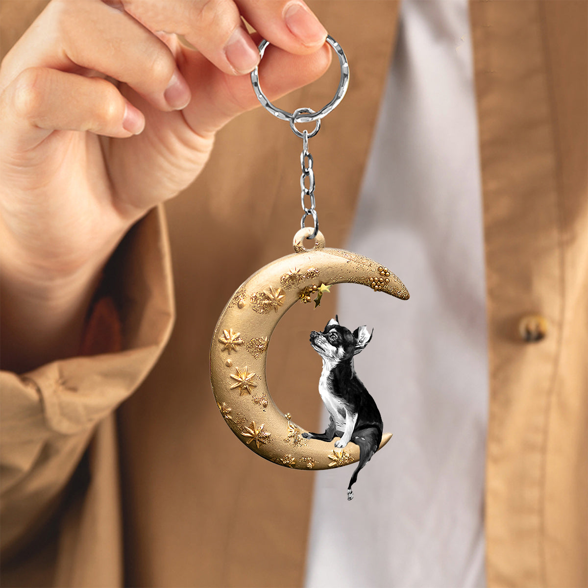 Chihuahua-Dog &amp; Moon Flat Acrylic Keychain