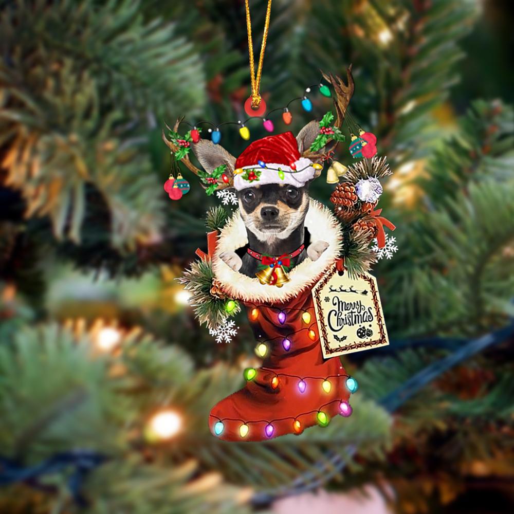 Chihuahua-Xmas Boot-Two Sided Ornament