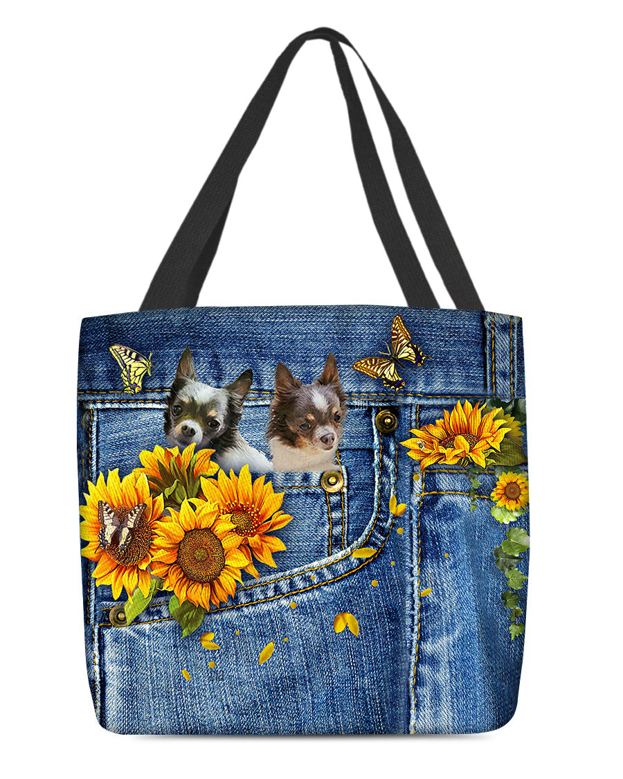 Chihuahua 2-Sunflowers &amp; Butterflies Cloth Tote Bag