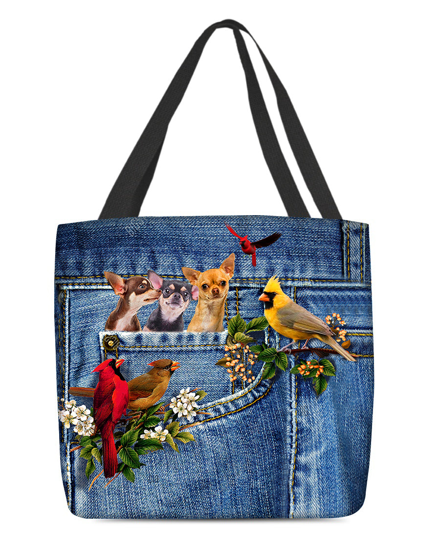 Chihuahua 3-Cardinal &amp; Dog Cloth Tote Bag