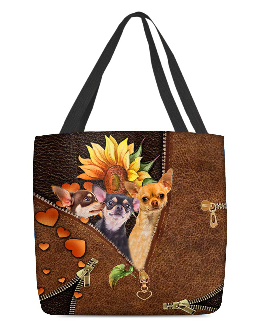 Chihuahua 3-Sunflower&amp;zipper Cloth Tote Bag
