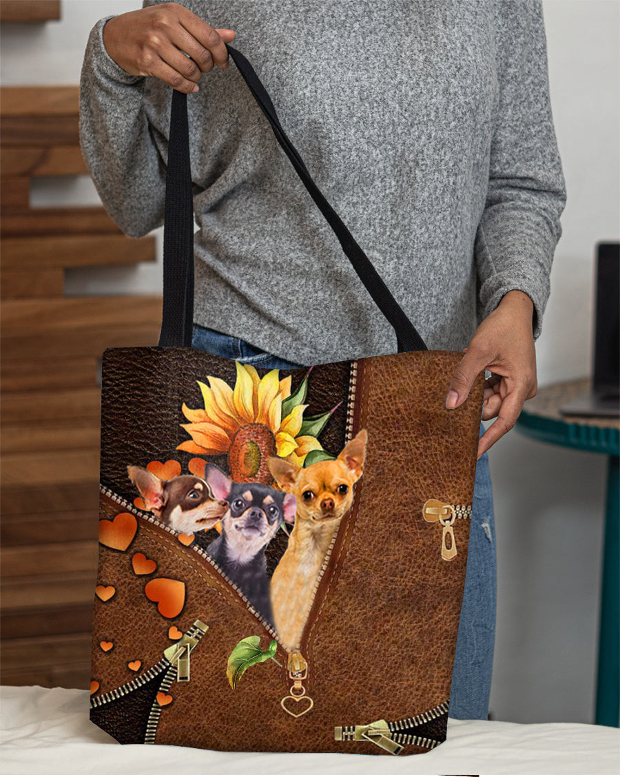 Chihuahua 3-Sunflower&amp;zipper Cloth Tote Bag