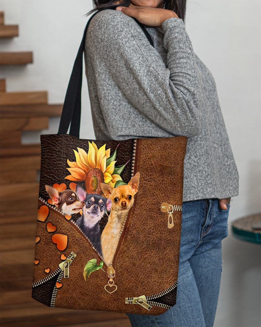 Chihuahua 3-Sunflower&amp;zipper Cloth Tote Bag