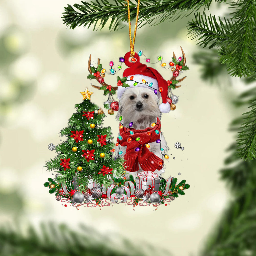 Chinese Crested dog-Reindeer Christmas-Two Sided Ornament