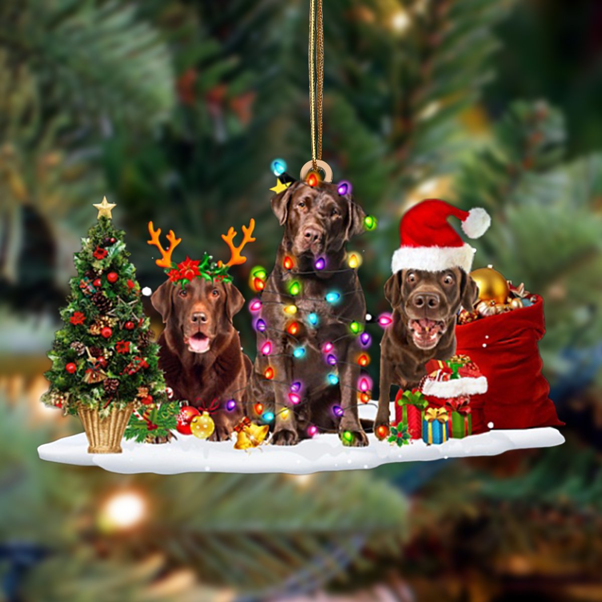 Chocolate Labrador Retriever-Christmas Dog Friends Hanging Ornament