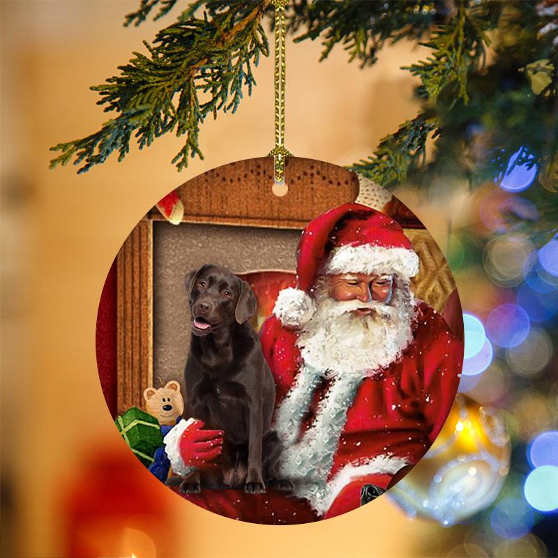 Chocolate Labrador With Santa Christmas Ornament