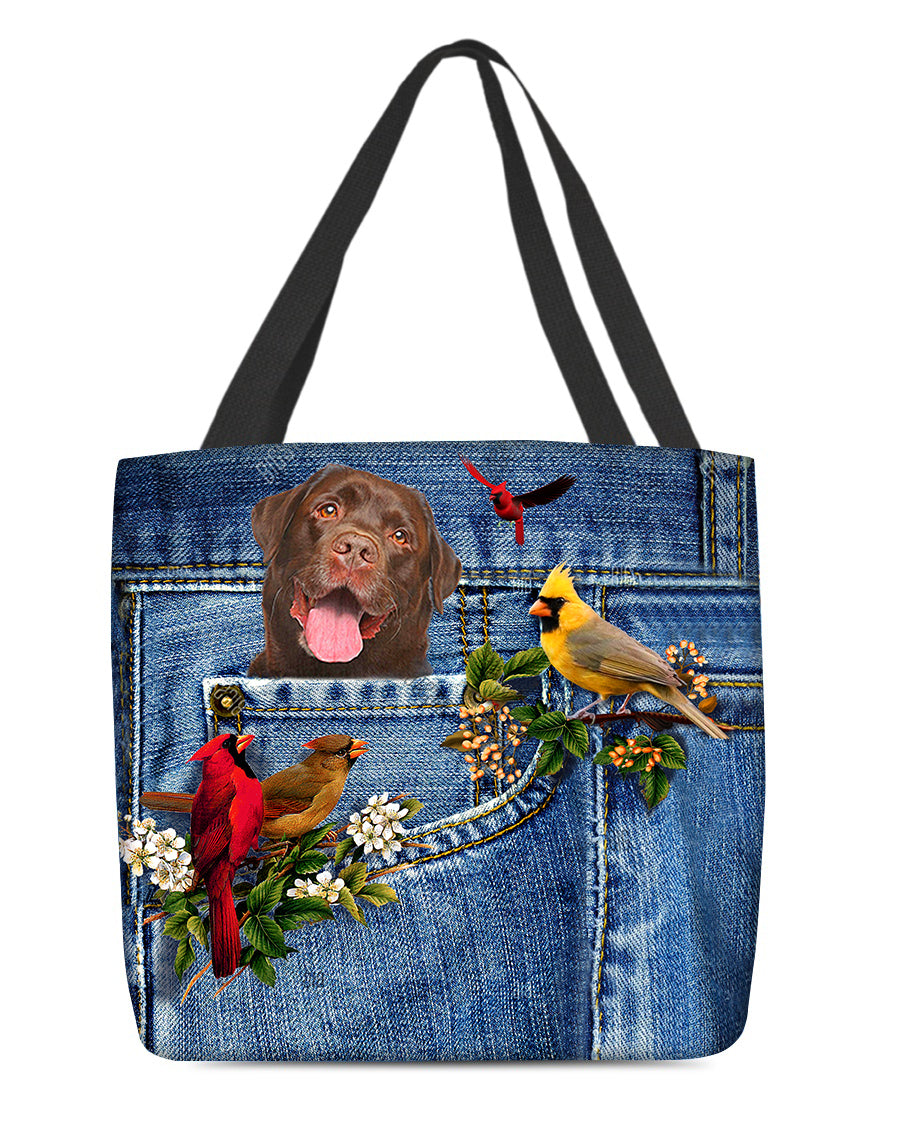 Chocolate Labrador-Cardinal &amp; Dog Cloth Tote Bag