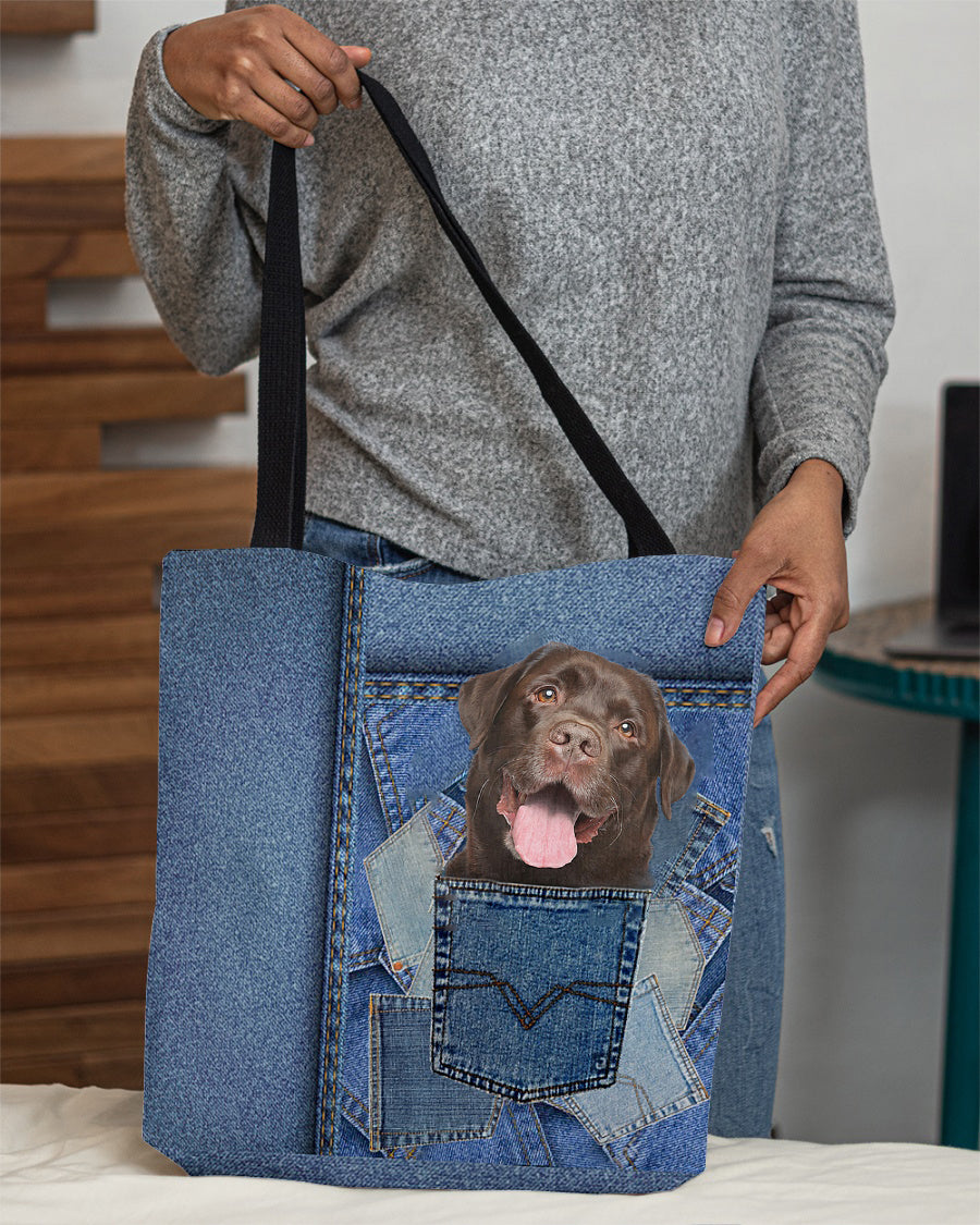 Chocolate labrador-in pocket2-Cloth Tote Bag