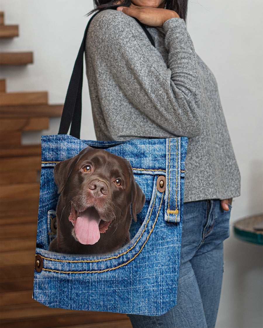 Chocolate labrador-in pocket-Cloth Tote Bag