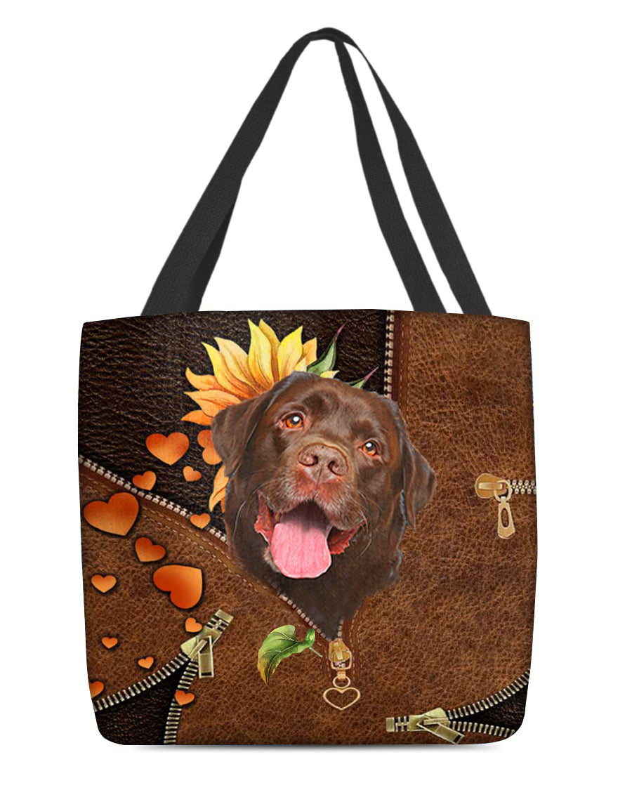 Chocolate Labrador-Sunflower&amp;zipper Cloth Tote Bag