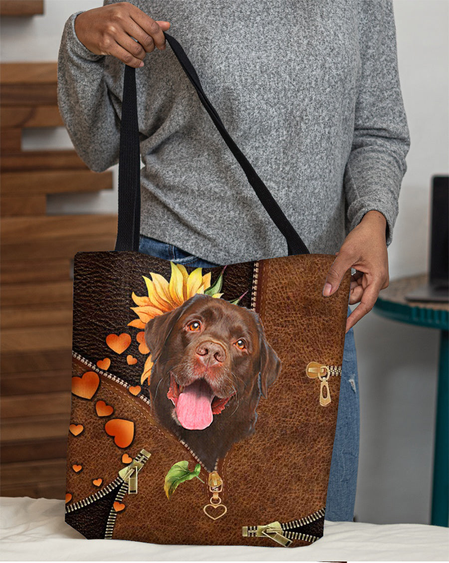 Chocolate Labrador-Sunflower&amp;zipper Cloth Tote Bag