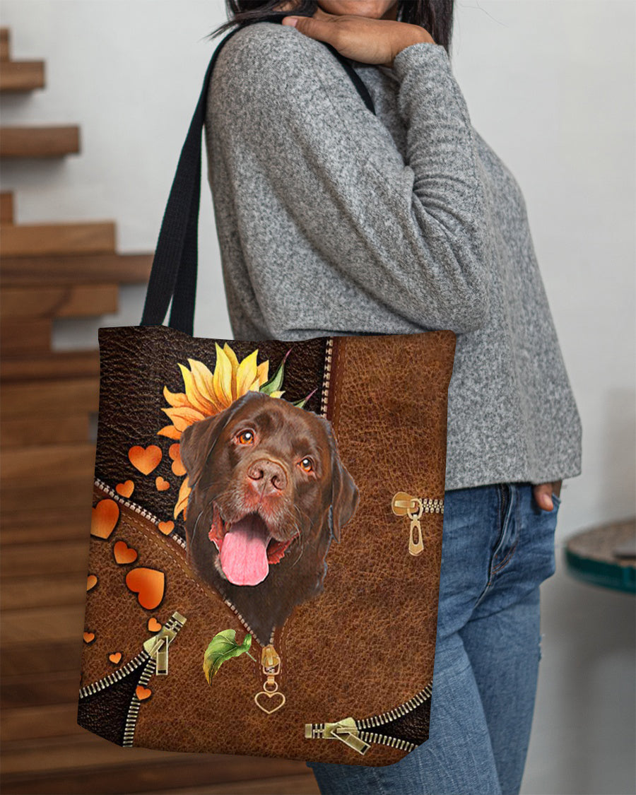 Chocolate Labrador-Sunflower&amp;zipper Cloth Tote Bag