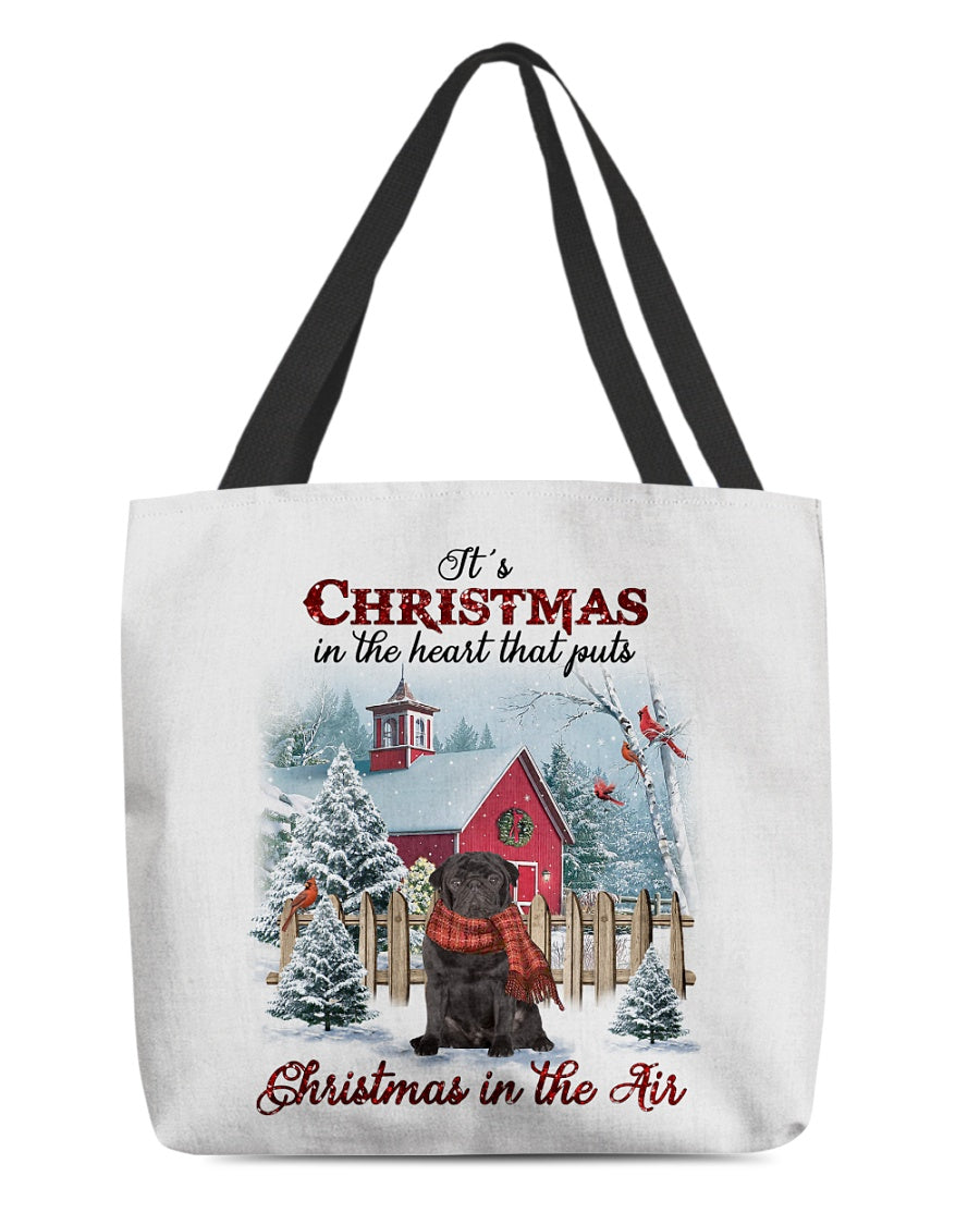 Christmas Air-BLACK Pug 2-Cloth Tote Bag