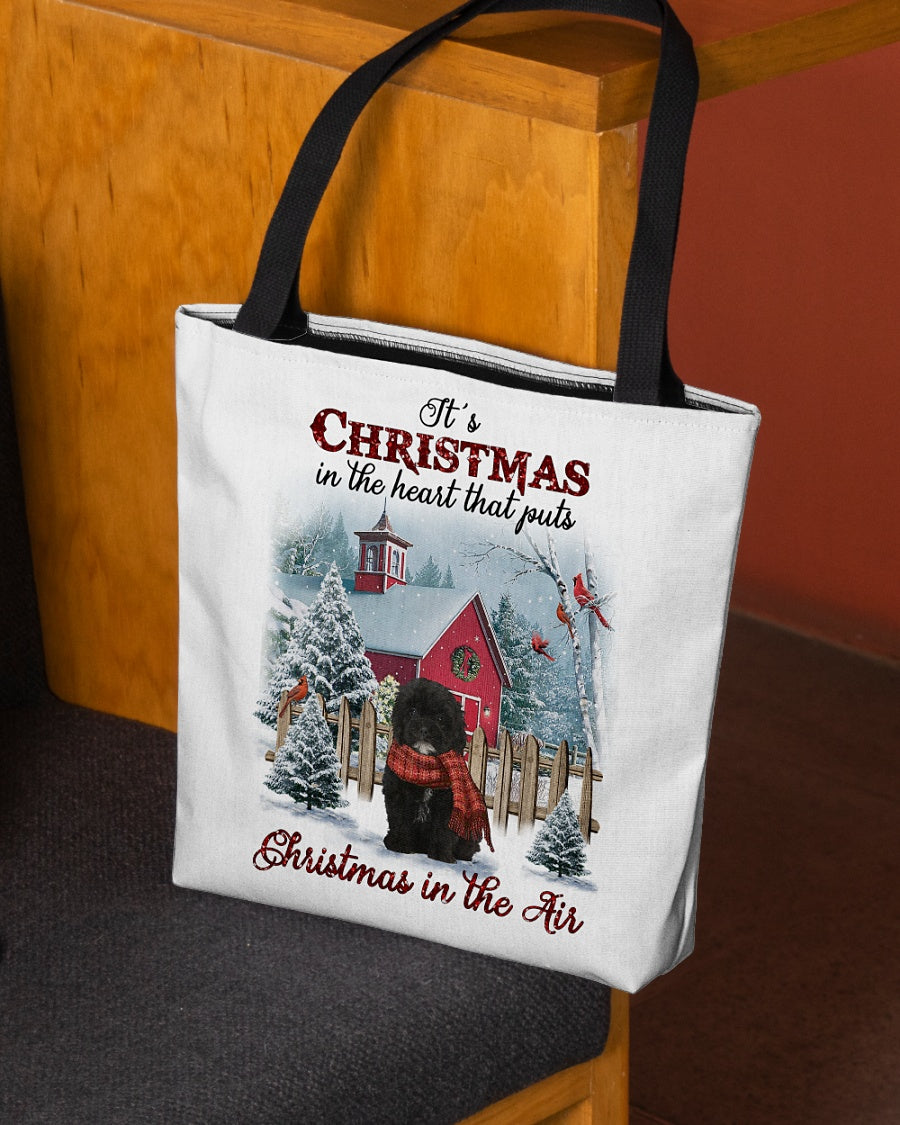 Christmas Air-BLACK Shih Poo-Cloth Tote Bag