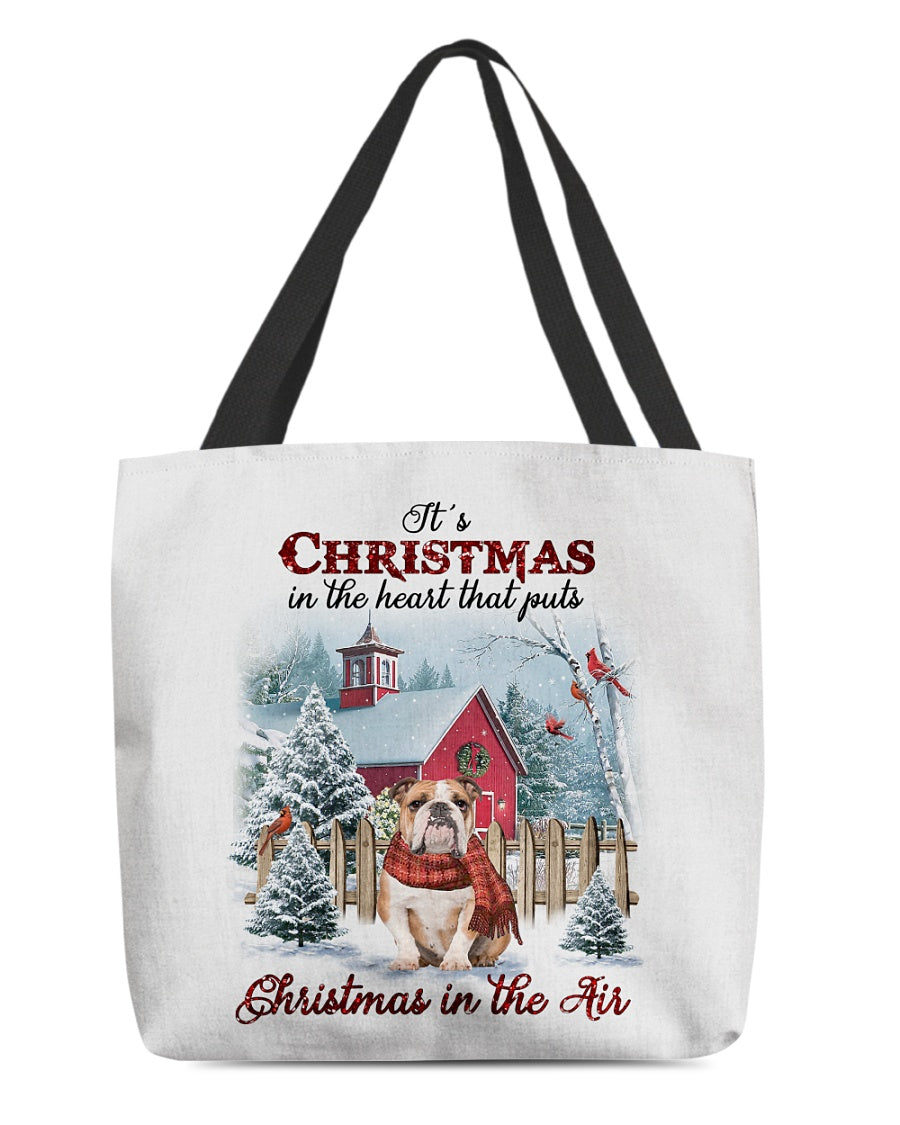 Christmas Air-BROWN English Bulldog-Cloth Tote Bag