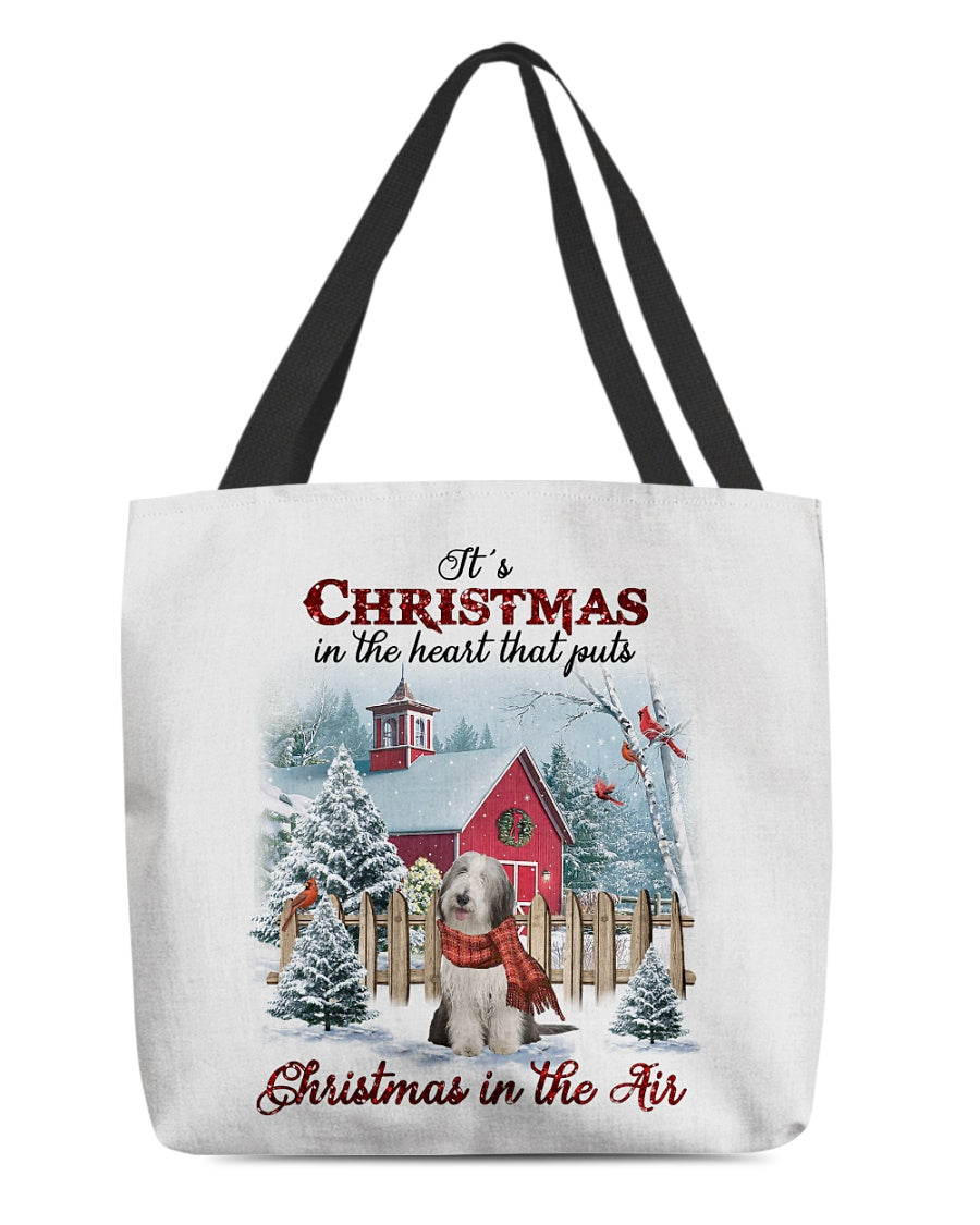 Christmas Air-Bearded Collie-Cloth Tote Bag