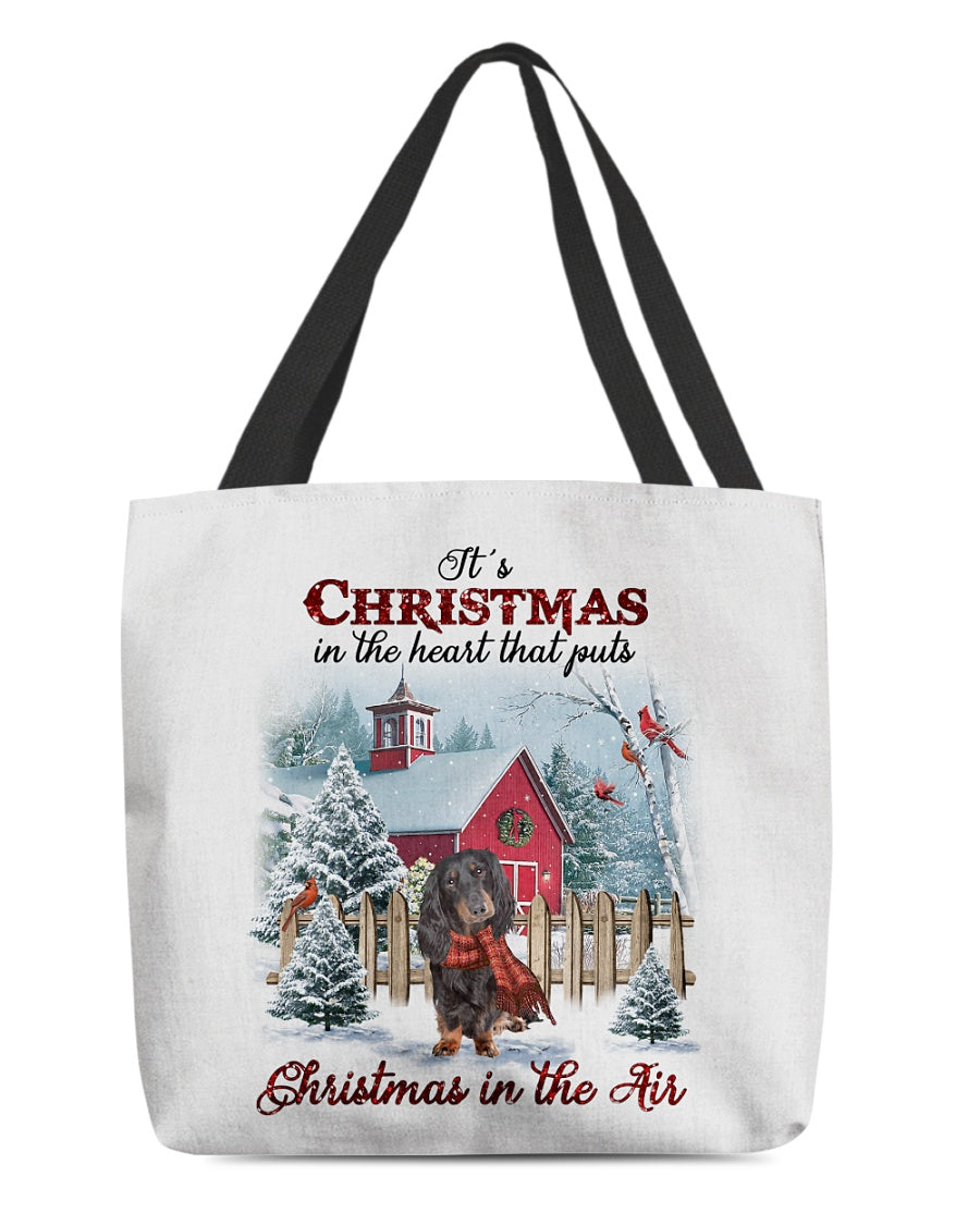 Christmas Air-Black Long haired Dachshund-Cloth Tote Bag