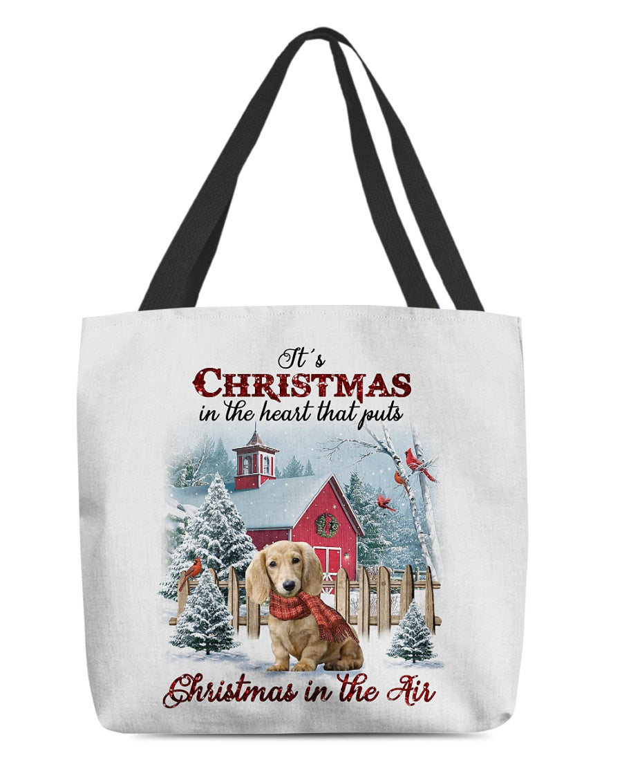 Christmas Air-CREAM Long Haired Dachshund-Cloth Tote Bag