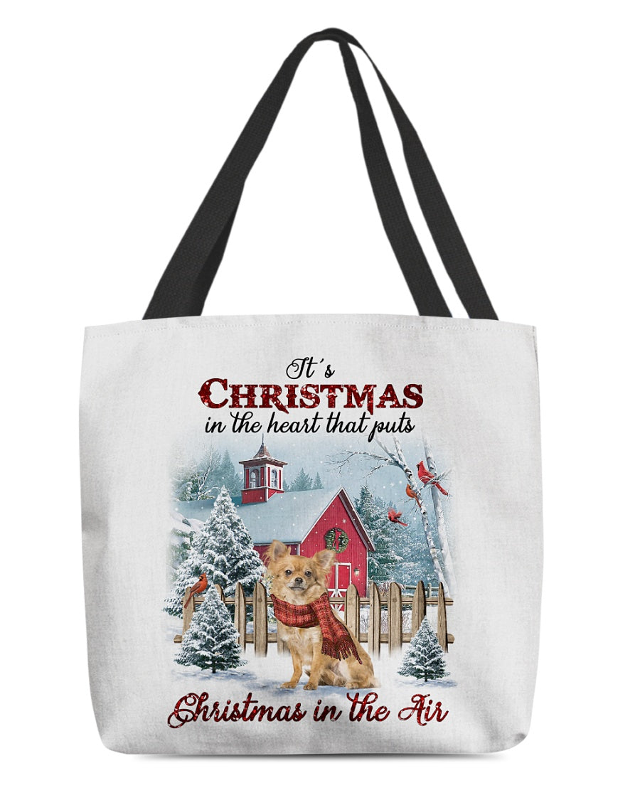 Christmas Air-Long haired Tan Chihuahua-Cloth Tote Bag