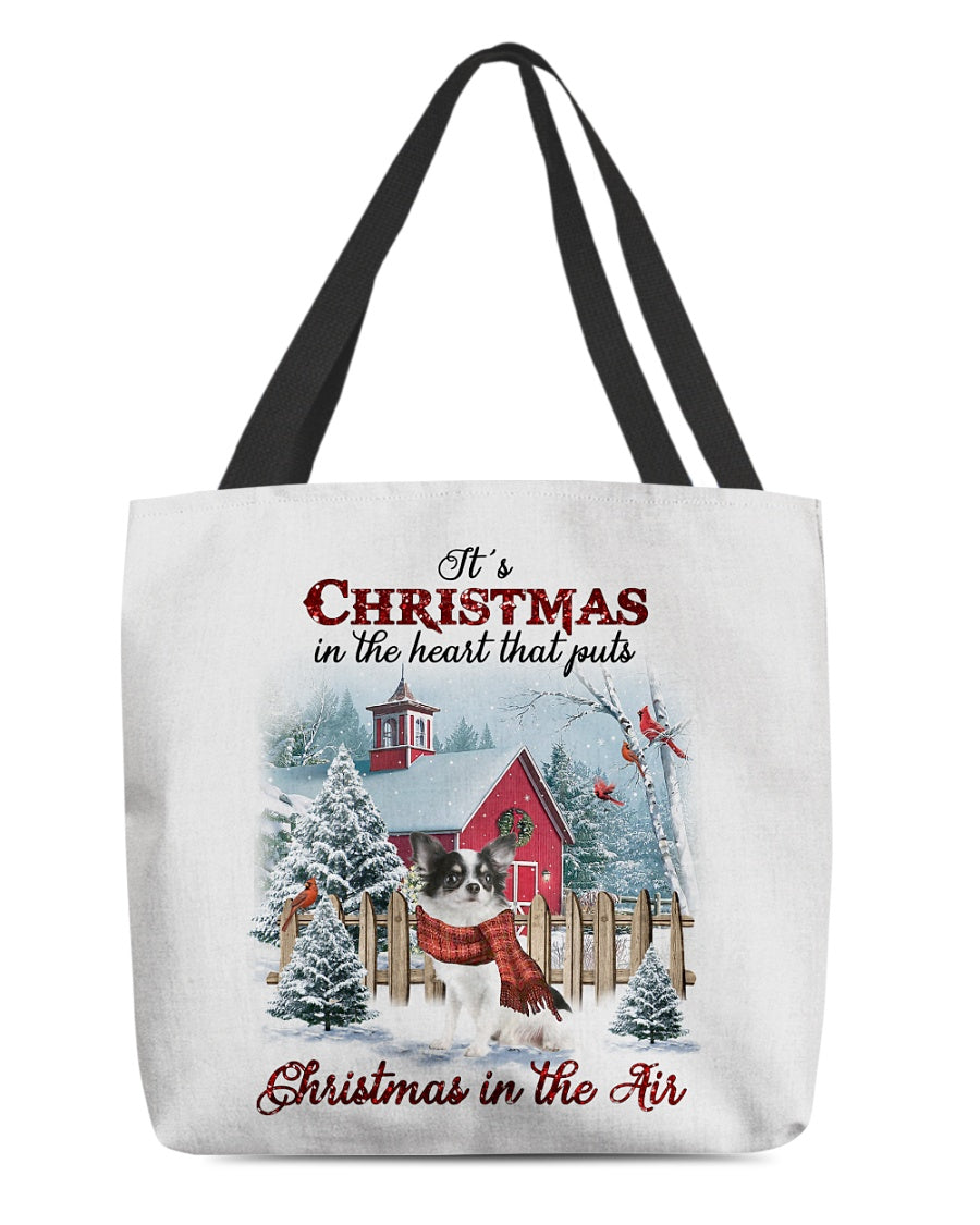 Christmas Air-Long haired White Chihuahua-Cloth Tote Bag
