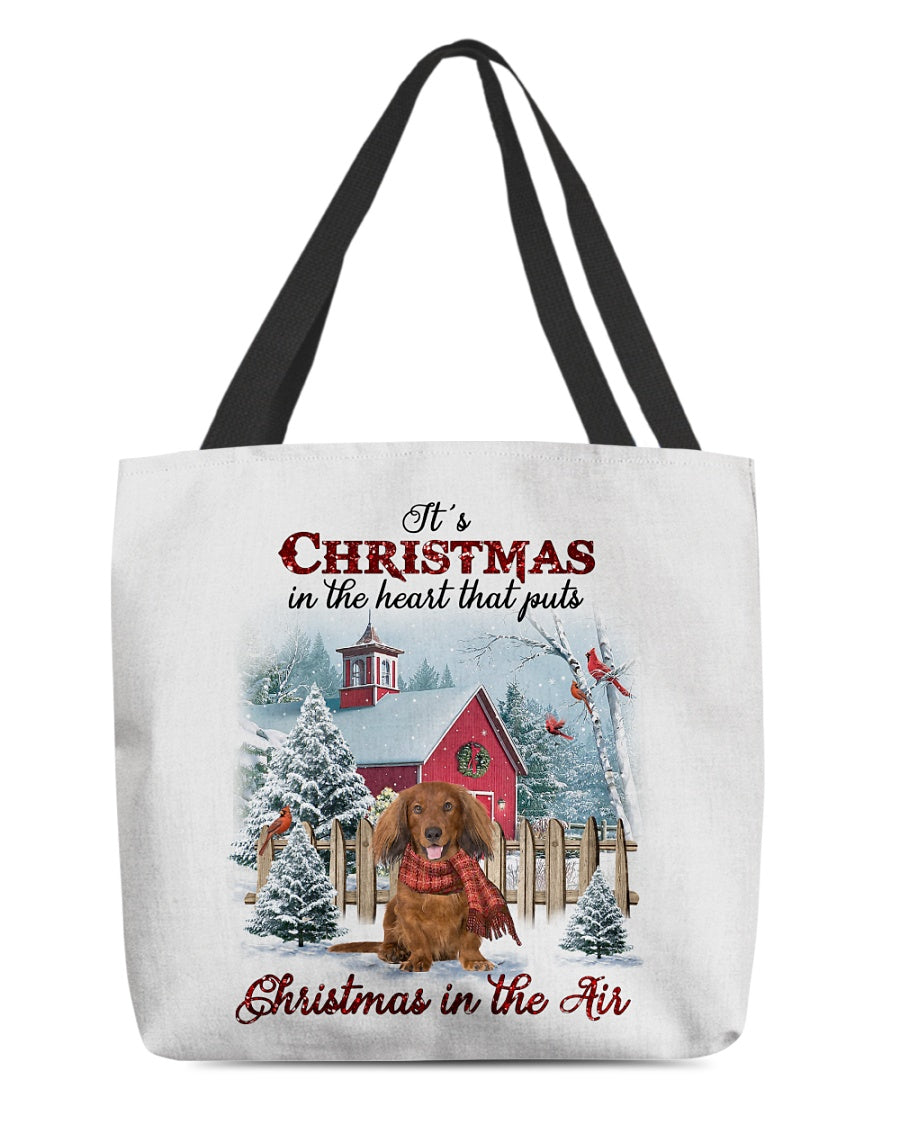 Christmas Air-Red Long Haired Dachshund-Cloth Tote Bag