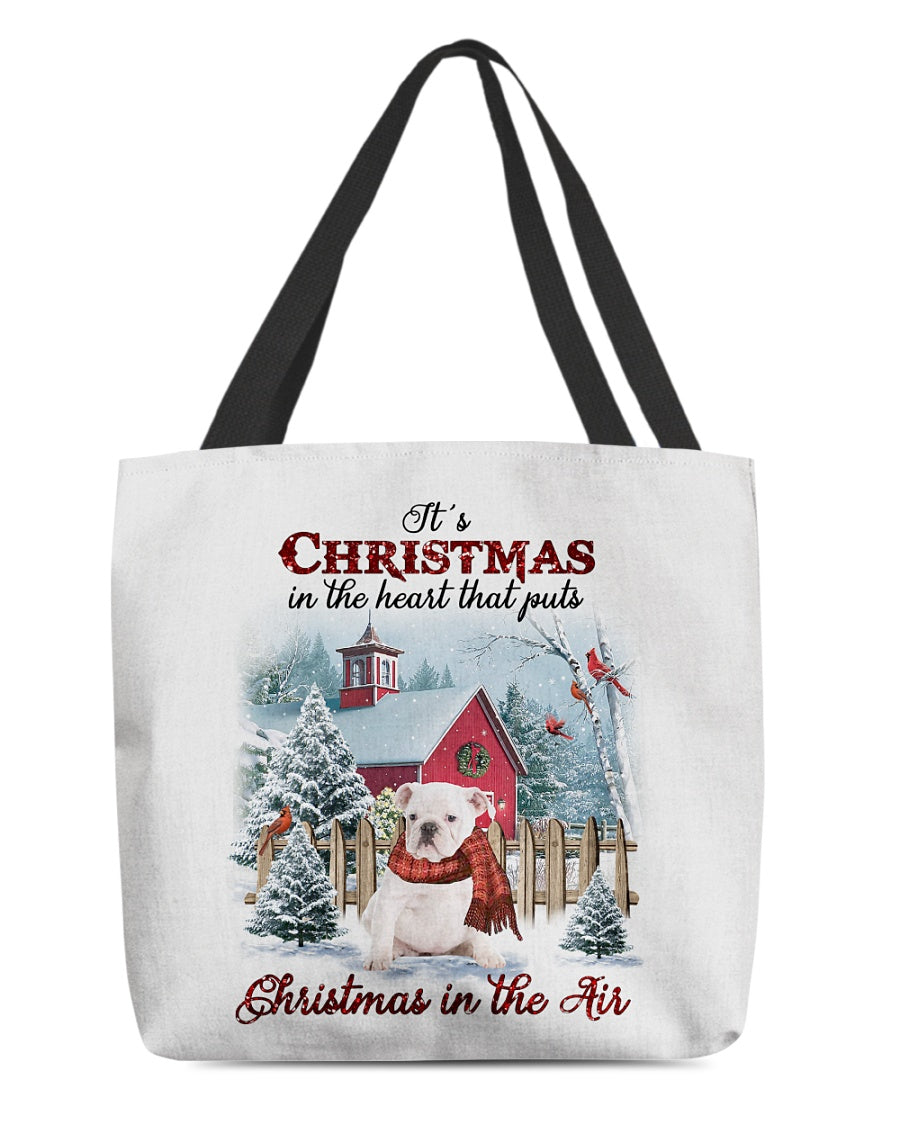 Christmas Air-WHITE English Bulldog-Cloth Tote Bag