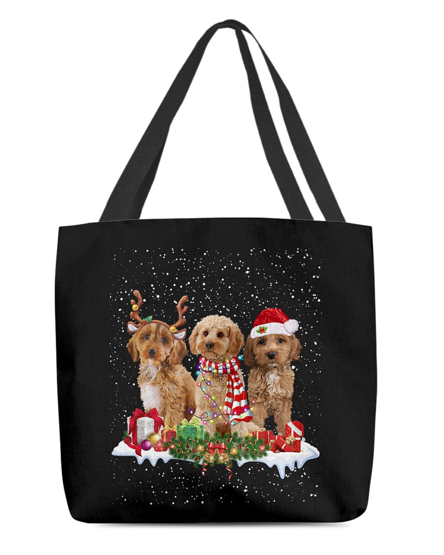 Christmas Buddies-APRICOT Cockapoo-Cloth Tote Bag