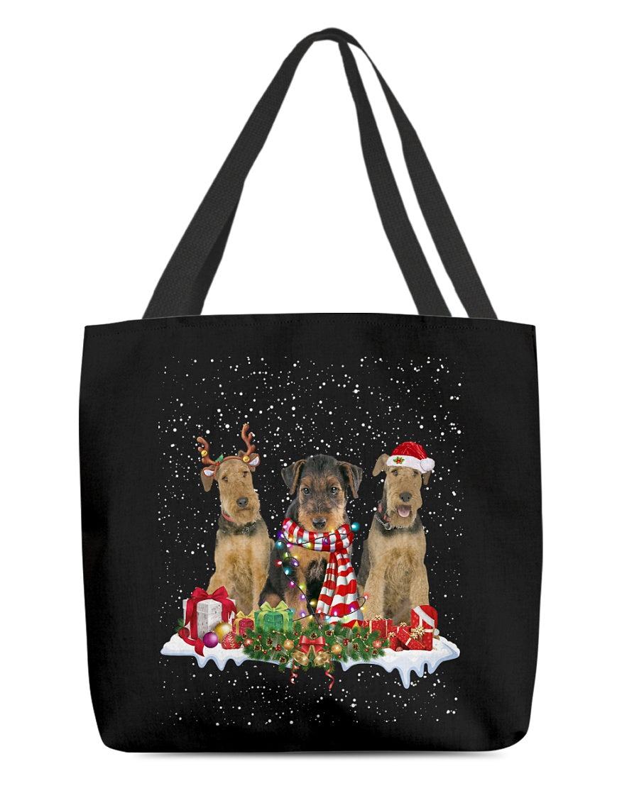 Christmas Buddies-Airedale Terrier-Cloth Tote Bag