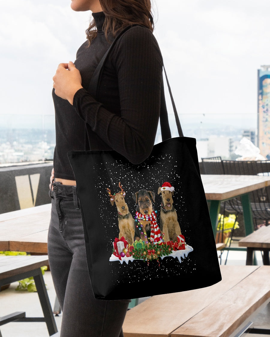 Christmas Buddies-Airedale Terrier-Cloth Tote Bag